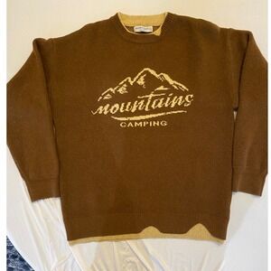 Sauric Eden Mountains Camping Graphic‎ Knit Sweater Pullover Brown |G1